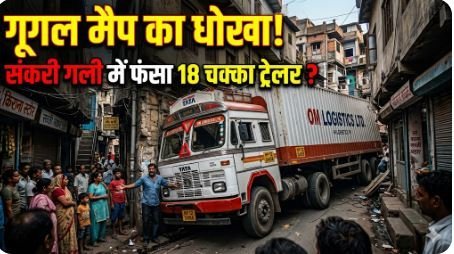 गूगल मैप ने फिर भटकाया रास्ता : संकरी गली में घुसा 18 चक्का ट्रेलर, कई बाइक क्षतिग्रस्त; ड्राइवर फरार