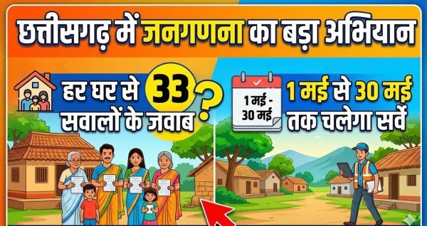 छत्तीसगढ़ में जनगणना :  1 मई से  का पहला चरण शुरू, 30 मई तक चलेगा अभियान; आम नागरिकों से पूछे जाएंगे 33 सवाल