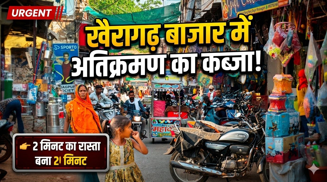 अतिक्रमण के कारण जाम में फंसे लोग