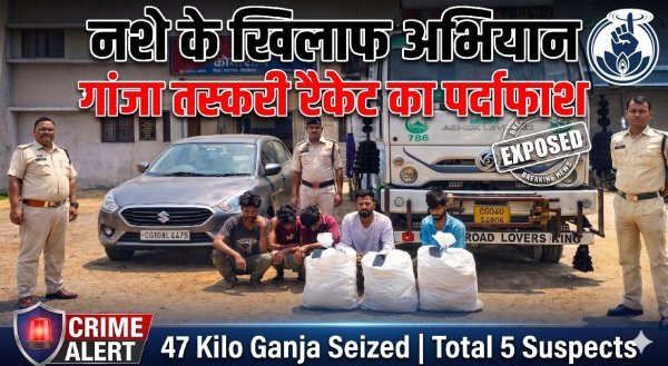 गांजा तस्करी भंडाफोड़ : 47 किलो से अधिक नशीला पदार्थ जब्त, तीन आरोपी गिरफ्तार, करोड़ों की संपत्ति सील