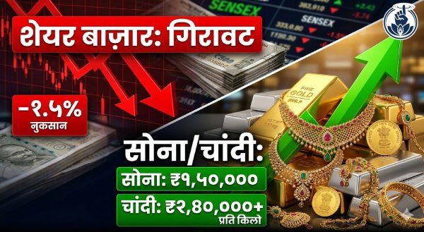 मार्केट अपडेट : शेयर बाजार में कोहराम, पर सोने-चांदी की चमक बढ़ी, जानें ताजा रेट्स और निवेश के टिप्स