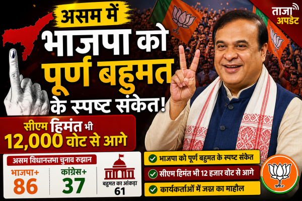 असम चुनाव : शुरुआती रुझानों में भाजपा को पूर्ण बहुमत, सीएम हिमंत 12 हजार वोट से आगे