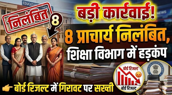 शिक्षा विभाग में कार्रवाई  : 8 प्राचार्य निलंबित, 14 की वेतन वृद्धि रोकी, बोर्ड परिणामों में गिरावट पर बड़ी कार्रवाई