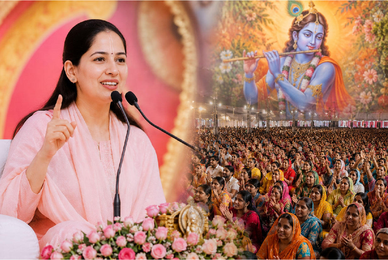 जया किशोरी जी की कृष्ण कथा से भक्तिमय माहौल
