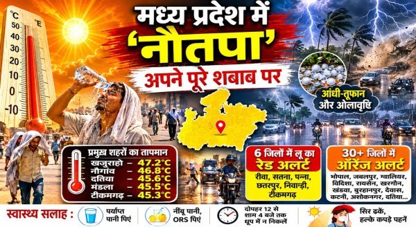 नौतपा का महाप्रकोप : खजुराहो में पारा 47°C के पार, 6 जिलों में रेड अलर्ट के बीच कहीं लू तो कहीं आंधी-बारिश का डबल अटैक!