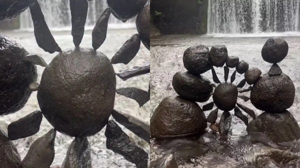 ग्रेविटी को मात : शख्स ने झरने के सामने पत्थरों से रचा ऐसा अजूबा, देखकर लोग बोले- क्या फिजिक्स तुम्हारी मर्जी से चलती है?