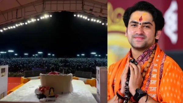 आस्था का महासैलाब : बागेश्वर सरकार के दिव्य दरबार में लगी अर्जियाँ,  डिजिटल आरती के दूधिया प्रकाश से जगमगाया आसमान