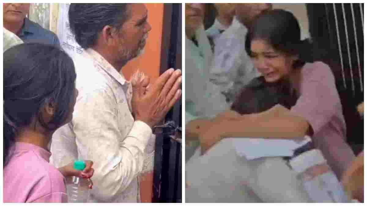 एग्जाम छूटने पर रोते पिता।