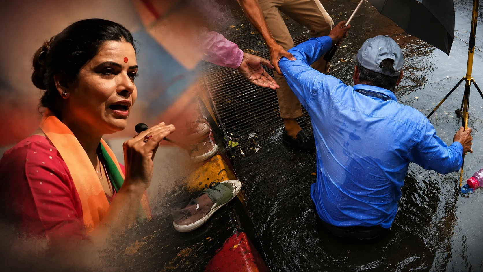 गड्ढे में गिरा शख्स