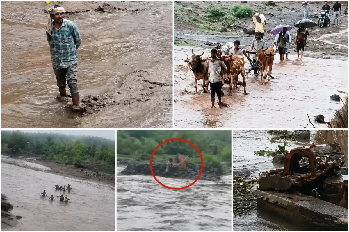 भारी बारिश के बाद उफनती नदी
