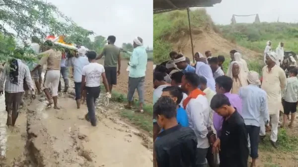 बरसात बनी मुसीबत: मुरैना में कीचड़ से होकर निकली अंतिम यात्रा, श्मशान तक सड़क नहीं