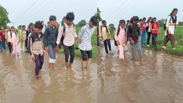 सड़क बनी मुसीबत : कीचड़ भरे रास्ते से स्कूल जाने को मजबूर बच्चे, 3 किमी सड़क के लिए 25 साल से इंतजार