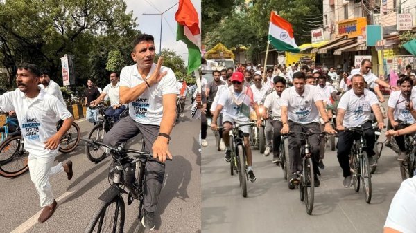 साइक्लोथॉन : NEET पेपर लीक पर कांग्रेस का प्रदर्शन, जीतू पटवारी के नेतृत्व में साइकिल यात्रा शुरू