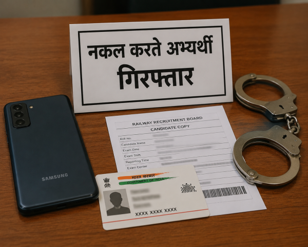 रेलवे भर्ती : परीक्षा में नकल की कोशिश, मोबाइल से सवालों की फोटो खींचते अभ्यर्थी गिरफ्तार