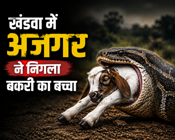 खौफनाक नजारा : खंडवा में विशाल अजगर ने जिंदा निगला बकरी का बच्चा, वीडियो वायरल होने से मची दहशत