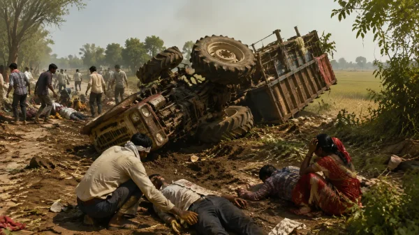 सड़क हादसा : बिलासपुर में रोपा लगाने जा रहे ग्रामीणों से भरा ट्रैक्टर पलटा, 2 की मौत और 5 घायल