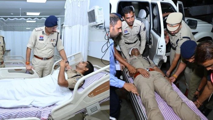 प्रदर्शन में पुलिसकर्मी घायल