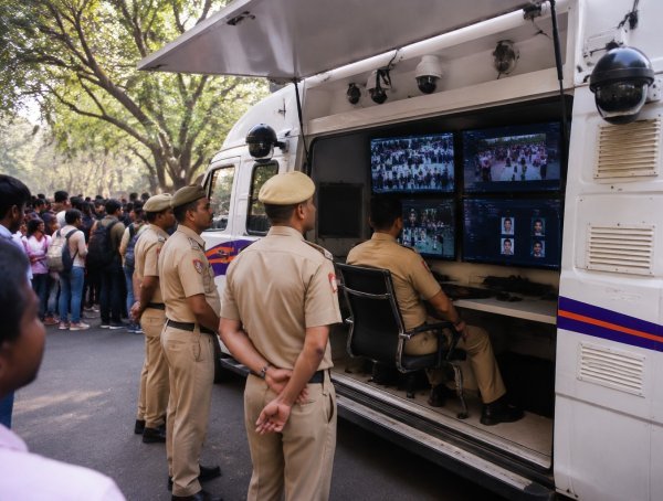 AI फेस रिकॉग्निशन : प्रदर्शन स्थल पर AI निगरानी से मची हलचल, क्या Aadhaar डेटा हो रहा इस्तेमाल?