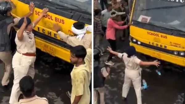 किसान आंदोलन : बस के सामने डटीं महिला ACP, साहस का वीडियो वायरल