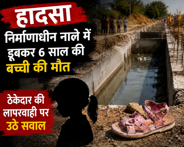 हादसा : निर्माणाधीन नाले में डूबकर 6 साल की बच्ची की मौत, ठेकेदार की लापरवाही पर उठे सवाल