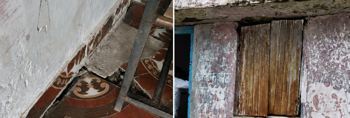 जर्जर आंगनबाड़ी भवन और प्लास्टर उखड़