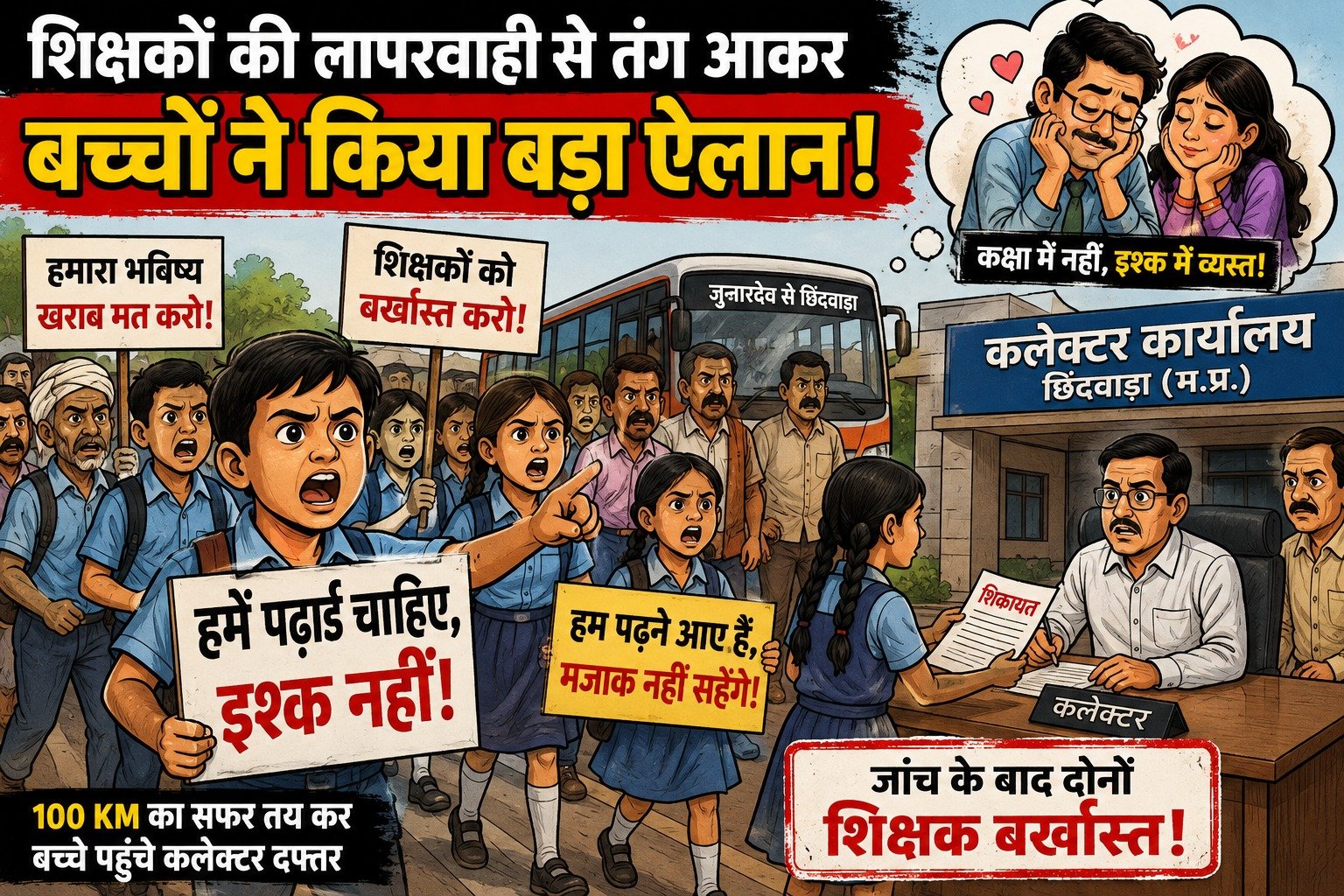 शिकायत करने कलेक्टर कार्यालय पहुंचे स्कूली बच्चे