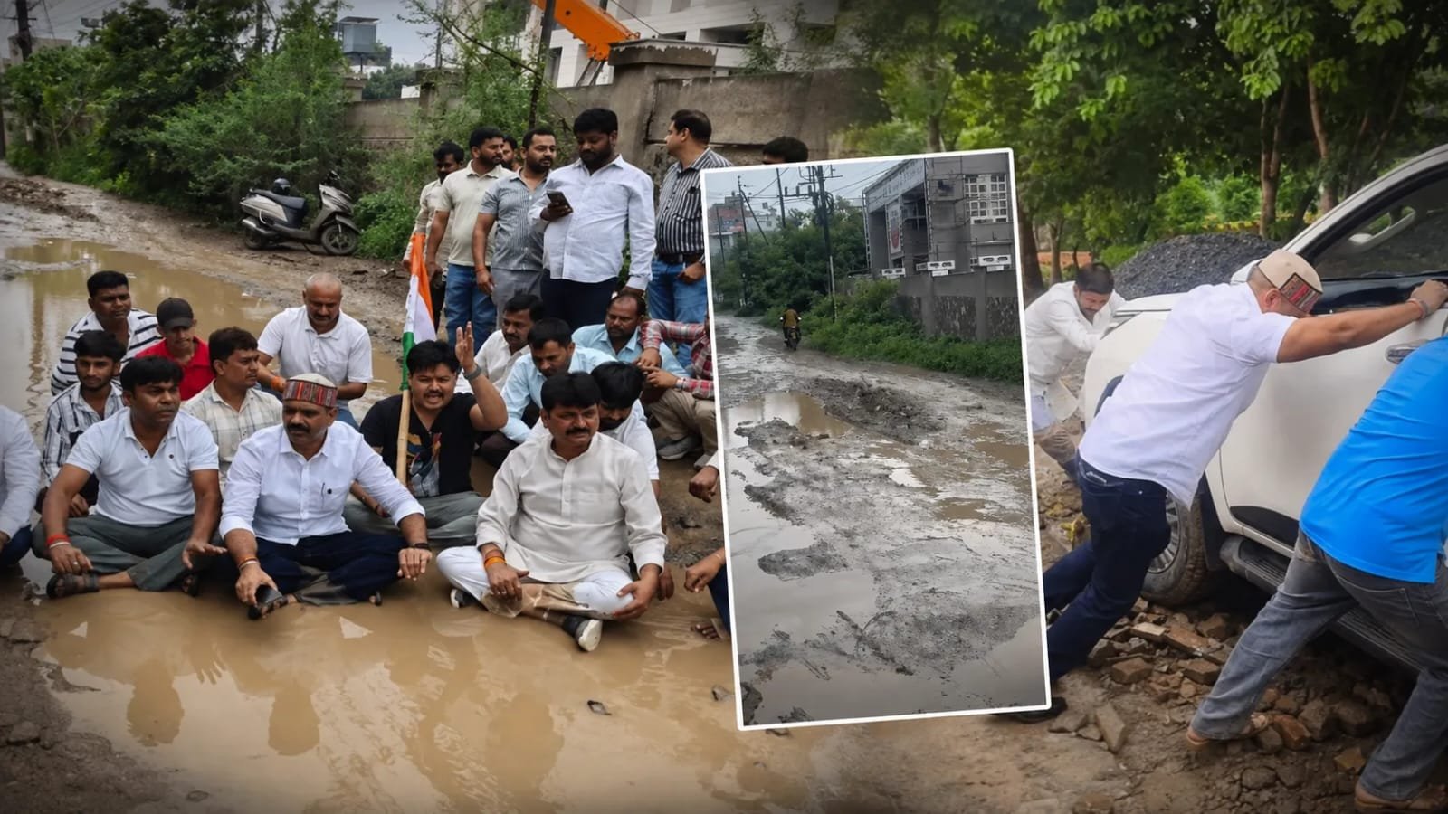 Congress stages sit-in over dilapidated service road