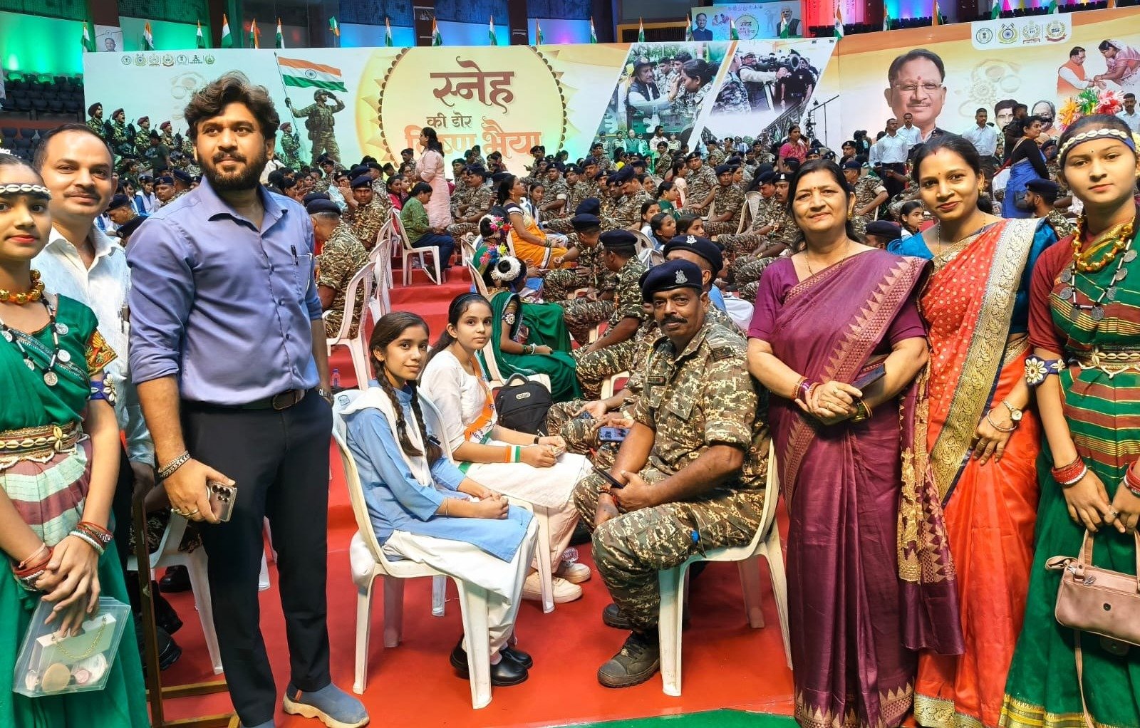 Female students tied Rakhis to their soldier brothers.