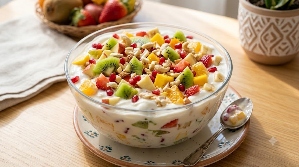 Special fruit cream with fresh fruits