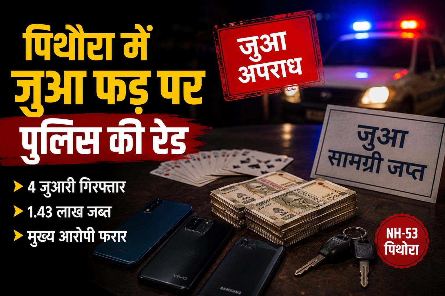 Police raid on a gambling den in Pithora