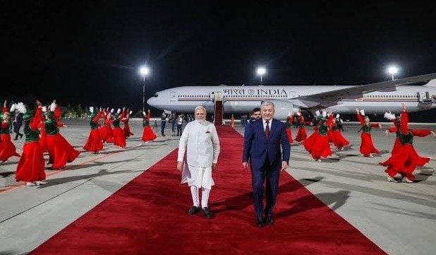 PM Modi welcomed upon arrival in Bishkek.