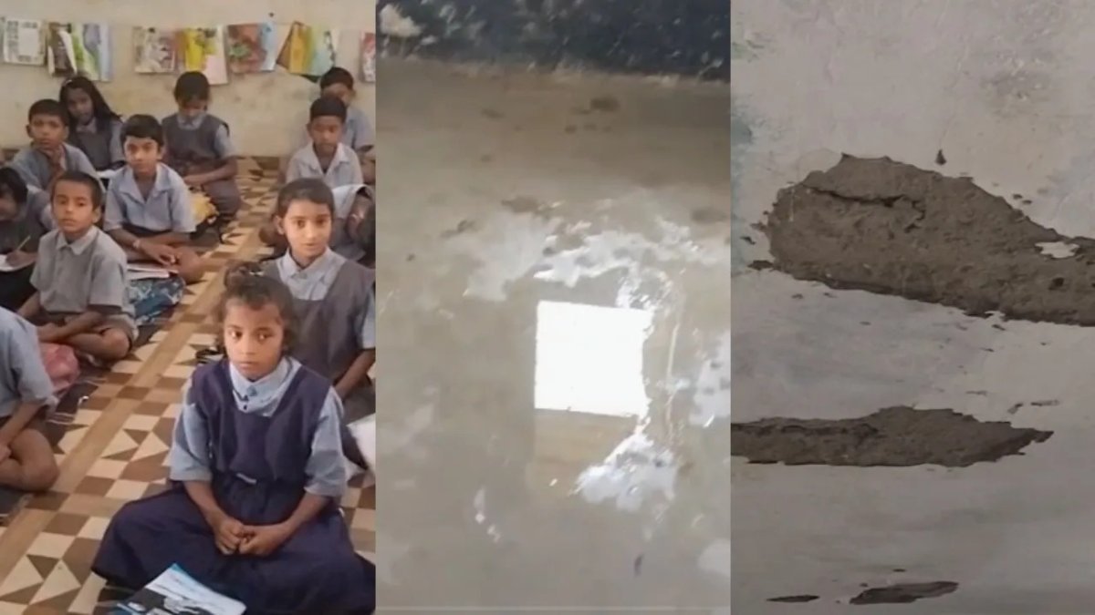 Rainwater dripping in the classroom(Image Source: Keertiman Media)