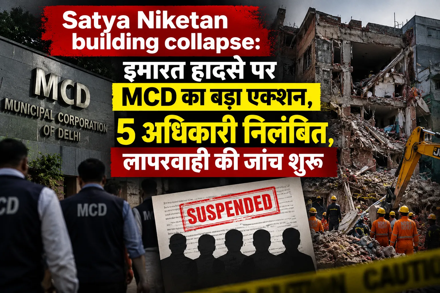 Satya Niketan building collapse: इमारत हादसे पर MCD का बड़ा एक्शन, 5 अधिकारी निलंबित, लापरवाही की जांच शुरू