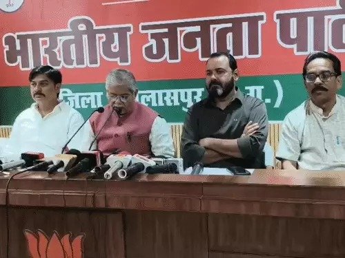 Dharamlal Kaushik press conference in Bilaspur (Image Source: Keertiman Media)