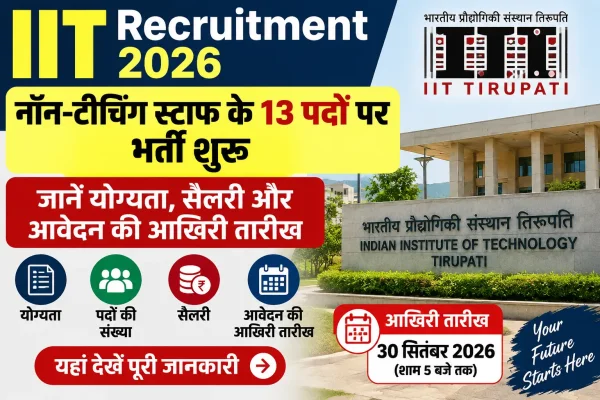 IIT Recruitment 2026: नॉन-टीचिंग स्टाफ के 13 पदों पर भर्ती शुरू, जानें योग्यता और आवेदन की आखिरी तारीख