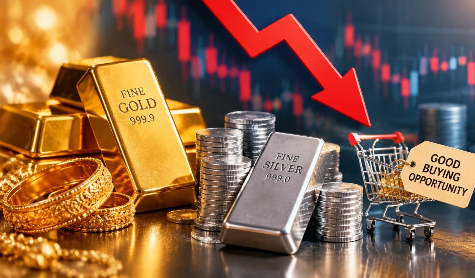 Decline in gold and silver prices (Image Source: AI Photo)