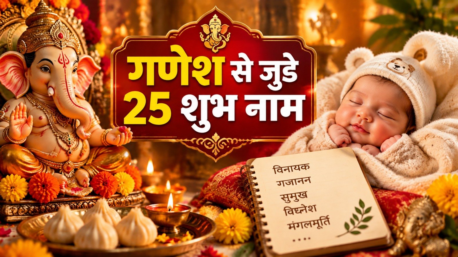 Ganesh Chaturthi celebration with baby name ( Image Source - AI Generated )