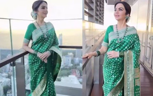 Nita Ambani Royal Look: हरी बनारसी साड़ी में दिखीं नीता अंबानी, गणेश पेंडेंट नेकलेस बना आकर्षण