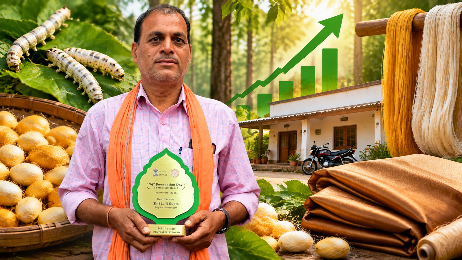 Tasar Silk Farming: भूमिहीन मजदूर से बने कोसा उत्पादक, ललित गुप्ता की मेहनत को मिला राष्ट्रीय सम्मान