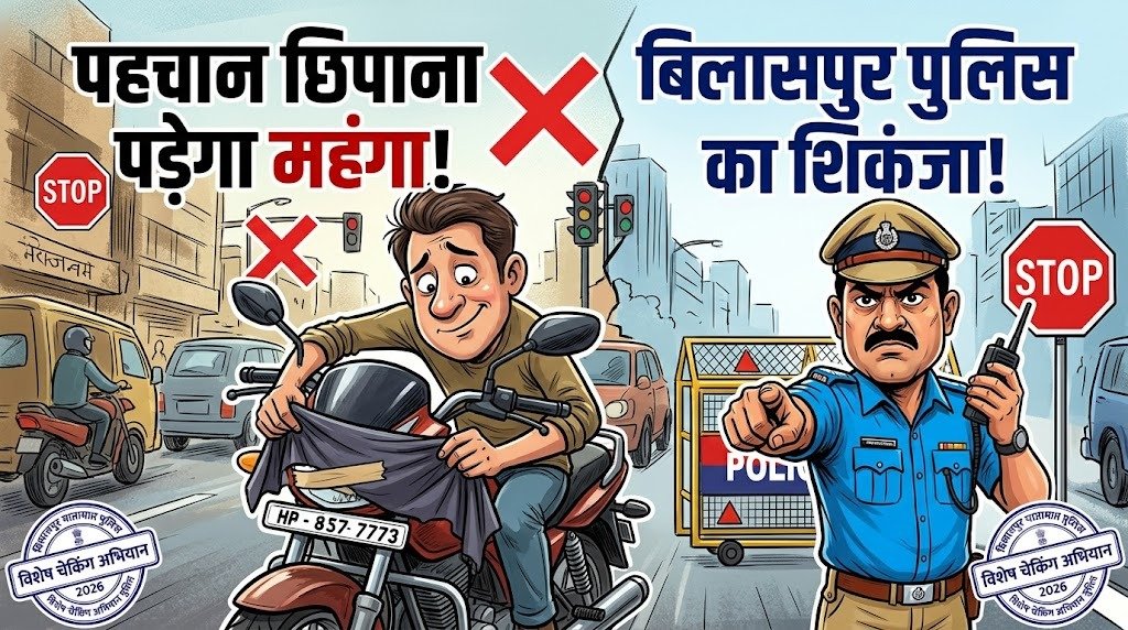 Bilaspur Traffic Police: नंबर प्लेट छिपाने वालों पर ट्रैफिक पुलिस का कड़ा प्रहार, 700 से ज्यादा चालान, कई पहुंचे जेल