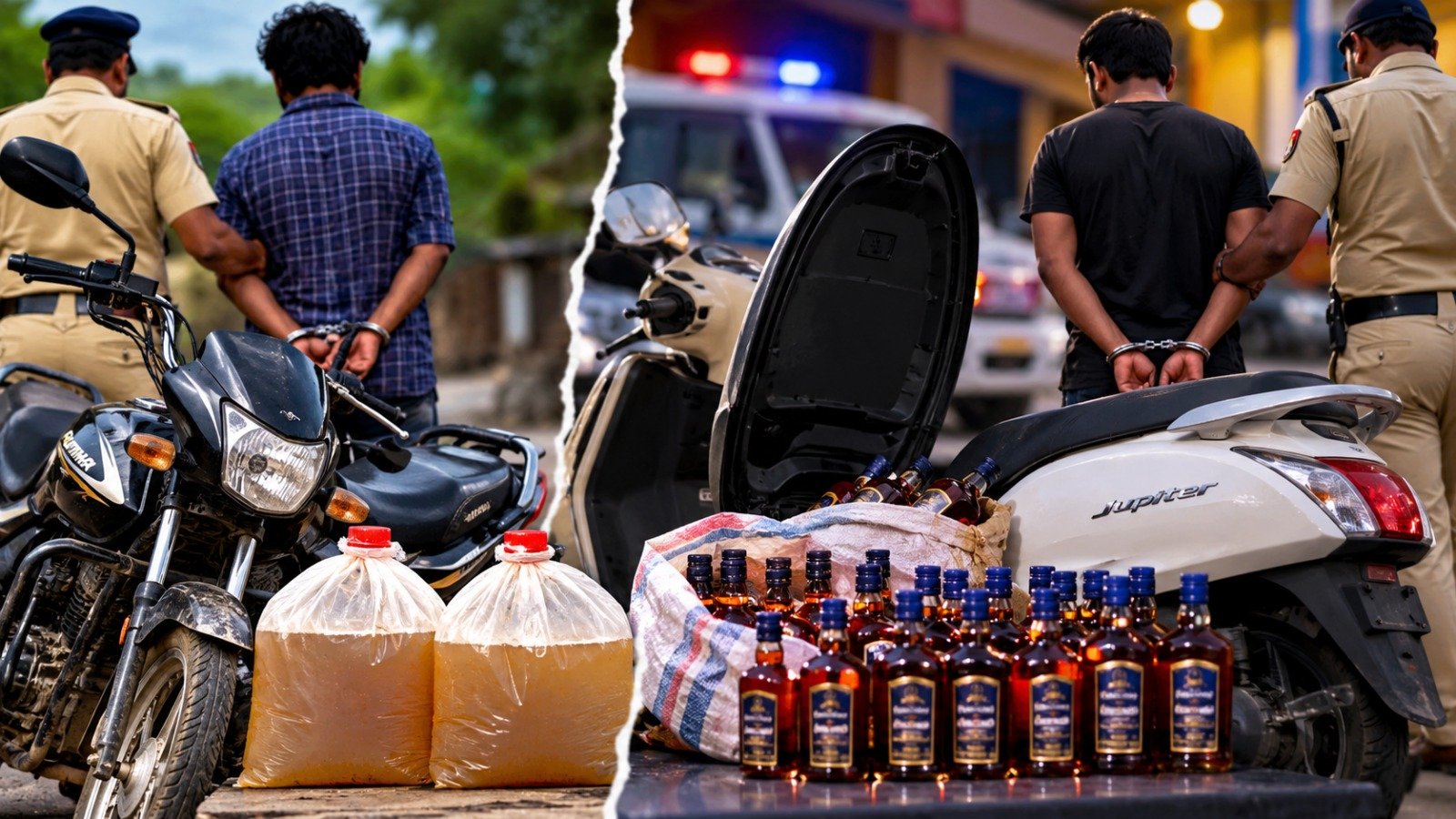 Liquor Smuggling: अवैध शराब परिवहन पर कार्रवाई, दो आरोपी गिरफ्तार, गाड़ियां और शराब जब्त