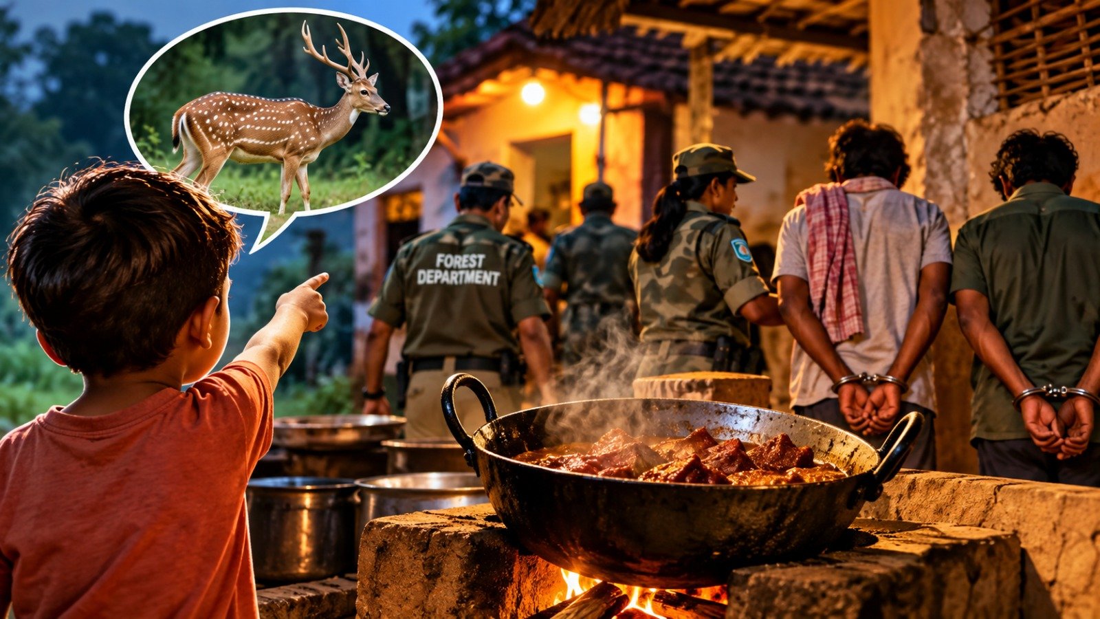 Chital Hunting Case: मासूम के एक सच ने खोला राज, चीतल का शिकार, कड़ाई में पक रहा था मांस, दो आरोपी गिरफ्तार