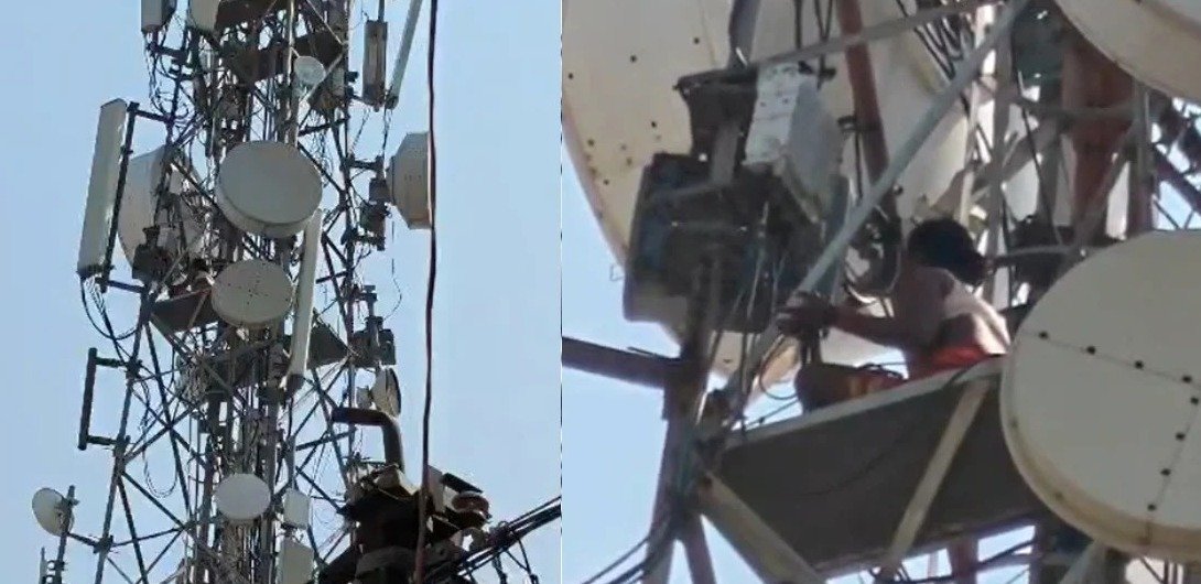 Woman climbed a mobile tower ( Image Source: Social Media )