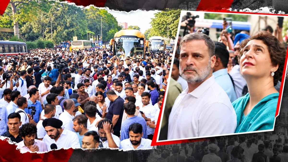 Rahul Gandhi and Priyanka Gandhi at the Congress protest in Delhi (Image Source: social media)