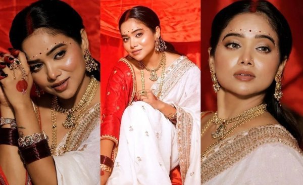 Manisha Rani Traditional Look: लाल-सफेद आउटफिट में दिखा एक्ट्रेस का शानदार अंदाज