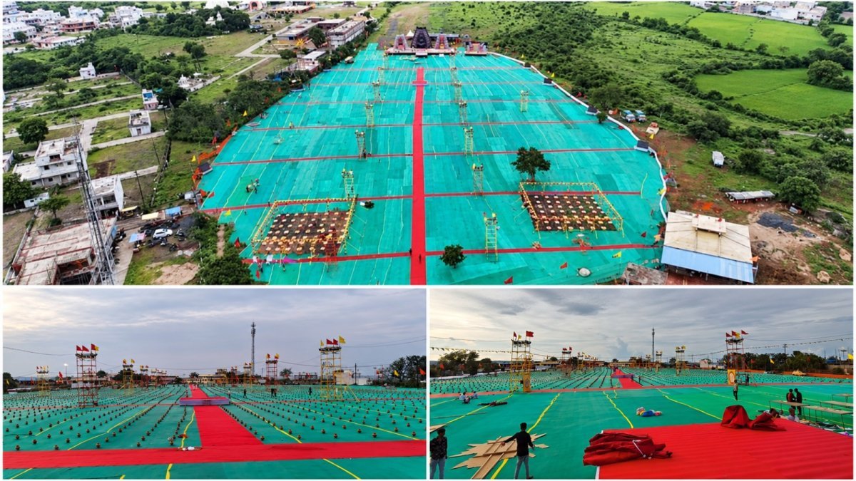 Preparations for the Koti Haridra Kumkumarchana ritual for Mother Rajrajeshwari  (Image Source: Keertiman Media)