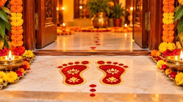Diwali Vastu Tips: मुख्य द्वार पर क्यों बनाए जाते हैं शुभ-लाभ और मां लक्ष्मी के चरण, सिर्फ सजावट नहीं, छिपा है गहरा संदेश