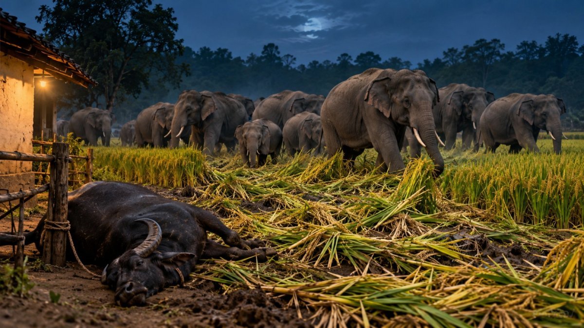 Elephant herd damages paddy crops in Surguja (Image Source: AI Photo)