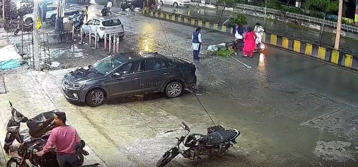 Violent collision between a bike and a car(Image Source: Social Media)