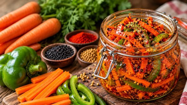 Spicy Carrot Capsicum Pickle Recipe: घर पर बनाएं मसालेदार गाजर और शिमला मिर्च का अचार, जानें बनाने का आसान तरीका
